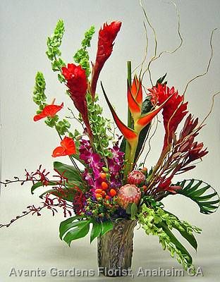 large flower arrangements for church | … Floral Design Gallery – Anaheim, CA : Large Tropical Arrangement in