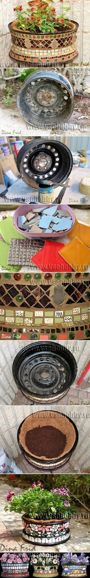 DIY Old Wheel Mosaic Flower Pot flower diy gardening crafts easy crafts diy ideas diy crafts do it yourself easy diy diy craft diy tips diy images do it yourself images diy photos diy pics easy diy craft ideas diy tutorial diy tutorials diy tutorial idea diy tutorial ideas flower pot