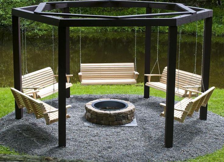Porch swings surrounding a campfire.  Doesn’t get much better than this!