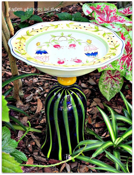 Art Glass Garden Totem / Bird Bath – As Featured In Flea Market Gardens Magazine