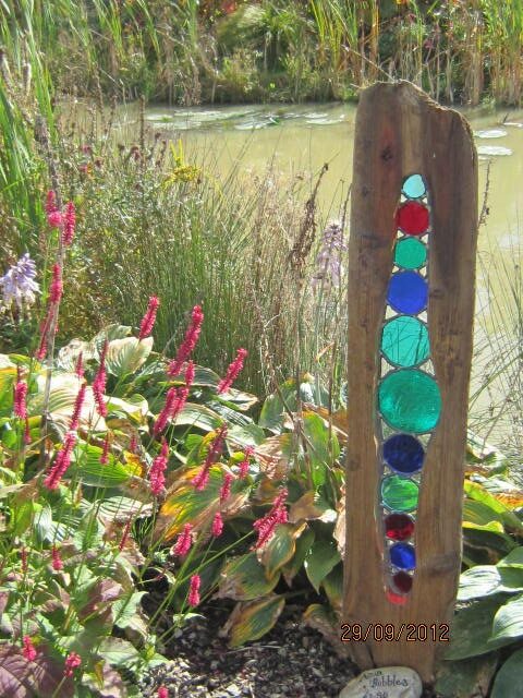 Garden art with glass