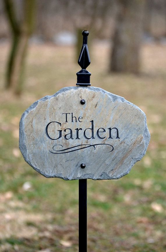 Carved Garden Sign Marker with Stake / Slate by TMichaelStudio