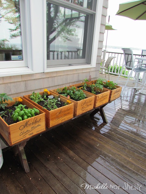 Deck herb garden in crates