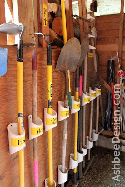 PVC Pipes to help organize garage tools