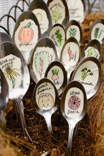 old spoons as garden markers