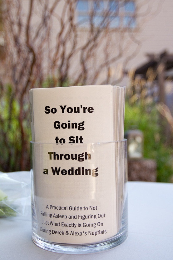 for people to read while waiting on wedding. funny facts and interesting things about the couple!