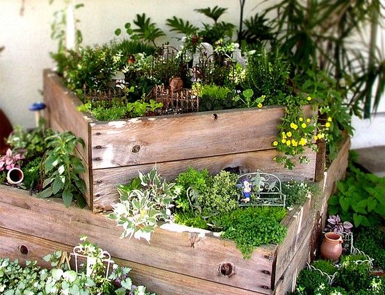 Old crates as planters