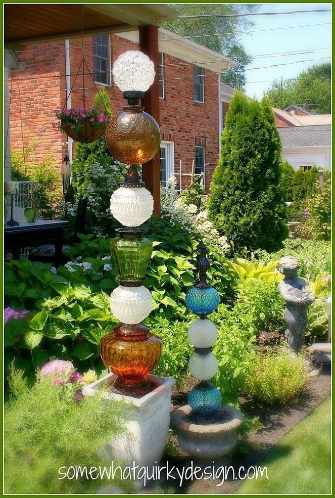 Glass DIY Garden Totems….made from vintage glass globes