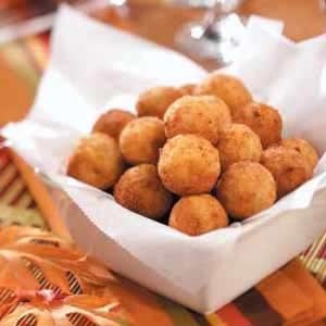Fried Mashed Potato Balls!!    Ingredients  2 cups cold mashed potatoes  1 egg, lightly beaten  3/4 cup shredded cheddar cheese  1/2 cup chopped green onions  1/4 cup real bacon bits  1/2 cup dry bread crumbs  Oil for frying  Directions  Place mashed potatoes in a large bowl; let stand at room temperature for 30 minutes. Stir in the egg, cheese, on