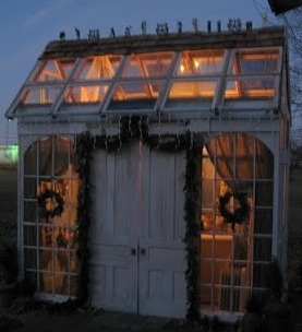 Small greenhouse in evening. I would paint and have afternoon tea here and never want to leave
