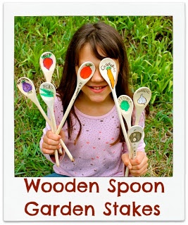 wooden spoon garden stakes. Awesome idea for our garden at the daycare.