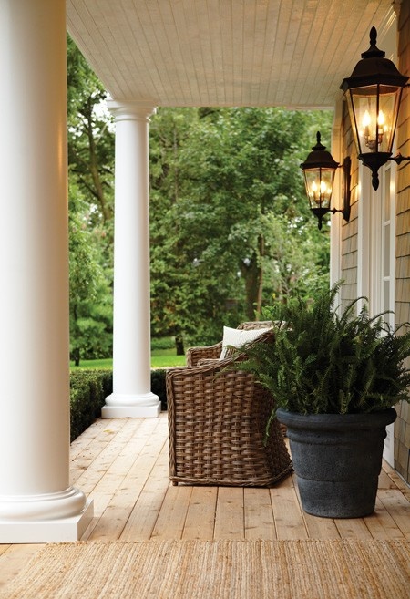 porch. love the planter with Fern