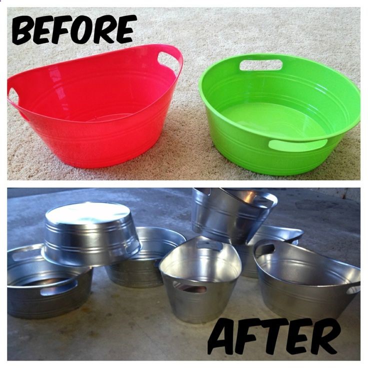 Take plastic bins from the dollar store and upgrade them using metallic spray paint to give them a tin finish!