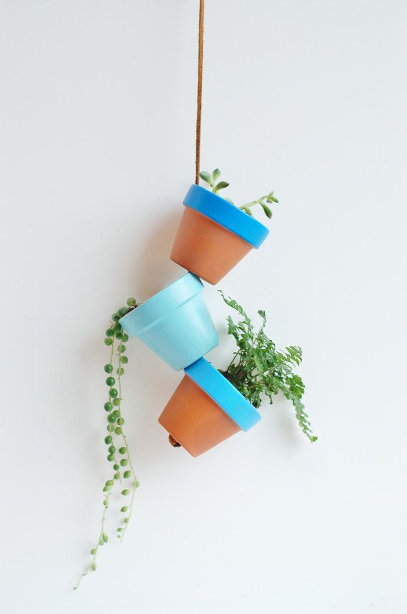 Blue Sky Small Hand Painted Terracotta Planter. Hanging 2.25″ Mini Clay Pots. Terra Cotta Air Plant Home Decor. Made by Hoopoopla. on Etsy, $24.00