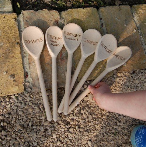 Tall Garden Markers with Wooden Spoons.