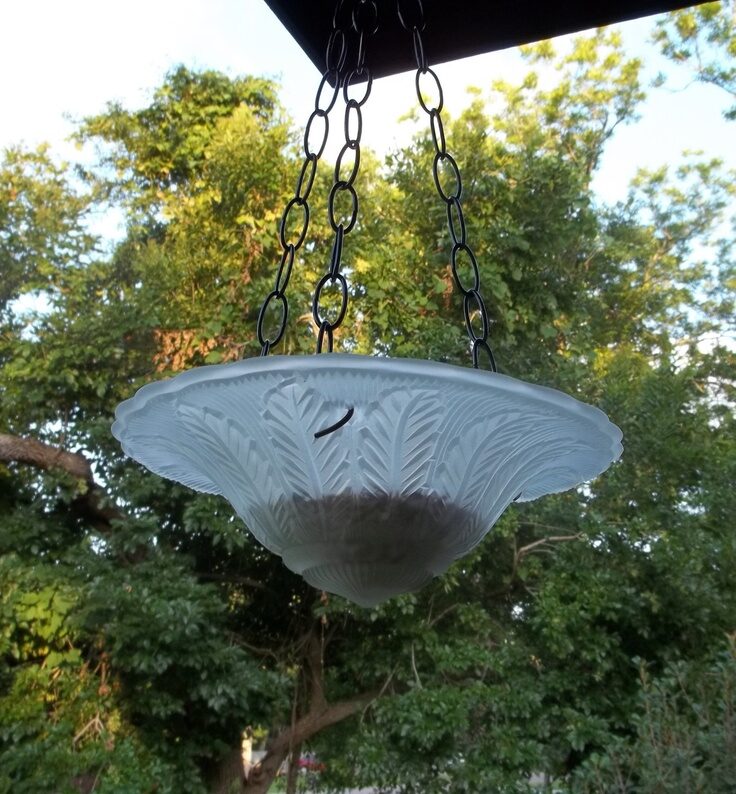 Birdfeeder Bird Bath Hanging Vintage Glass Upcycled Light Fixture