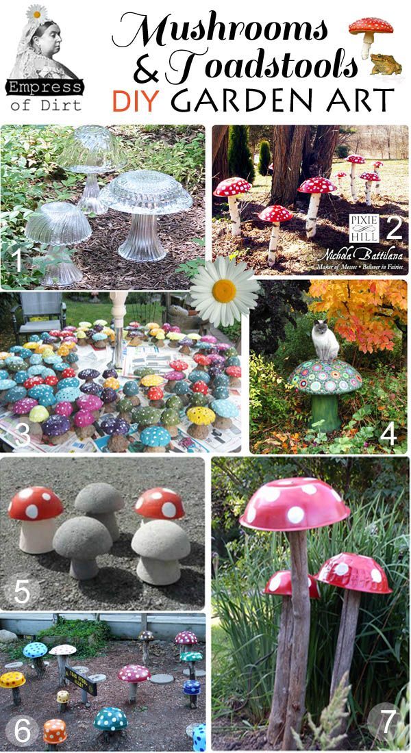 Mushrooms & Toadstools Garden Art DIY – make your own with wooden or glass bowls or concrete