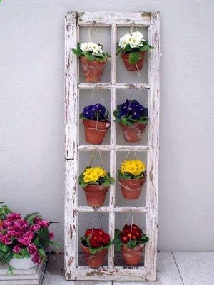 Primroses! on a french door frame.
