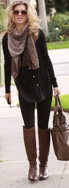 Fall fashion. Everything I love about fall. Boots. Black pants. Baggy sweaters and scarves.