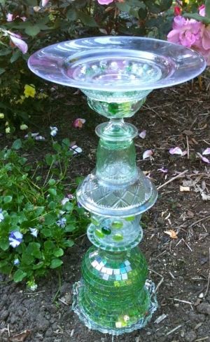 Upcycled birdbath