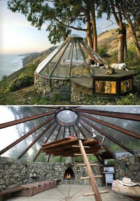 yurt/greenhouse. that bed!