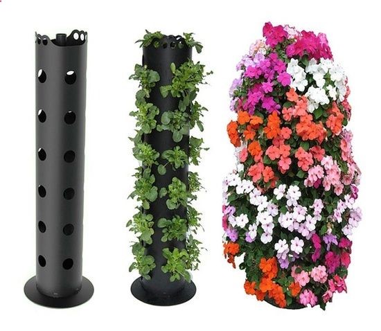 Disney world does this! Lowes sells the 4 to 6 round PVC pipe with holes already drilled. Purchase an end cap, fill with rock, soil, and plant. You can put these in the center of a very large pot to stabilize, and add amazing height and color to a container that has trailing plants (no end cap or rock needed if you are placing in a container) @ Do It Yourself Remodeling Ideas