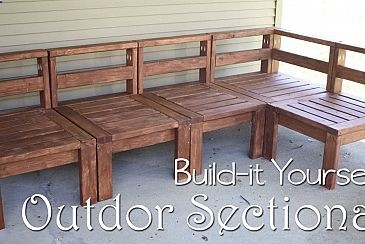 This DIY outdoor sectional was made for the backyard patio space, completely out of 2×4 lumber. The craftsmanship / woodworking looks fantastic!