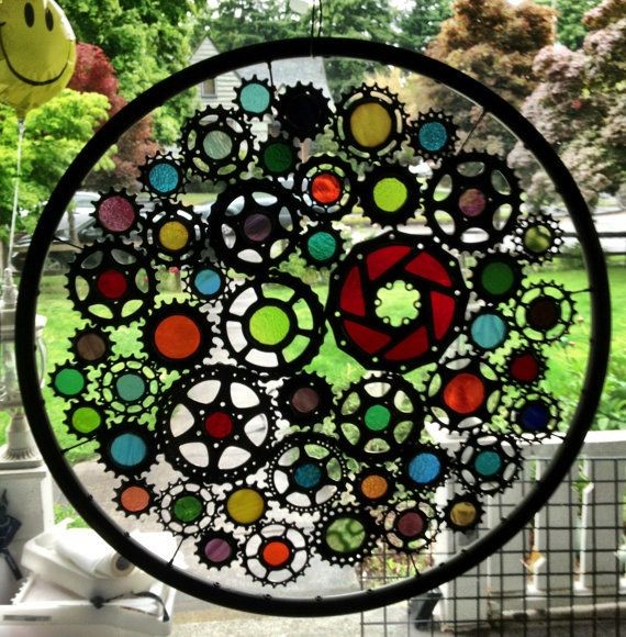 Stained glass bicycle wheel recycled bicycle art by VeloGioielli, $700.00