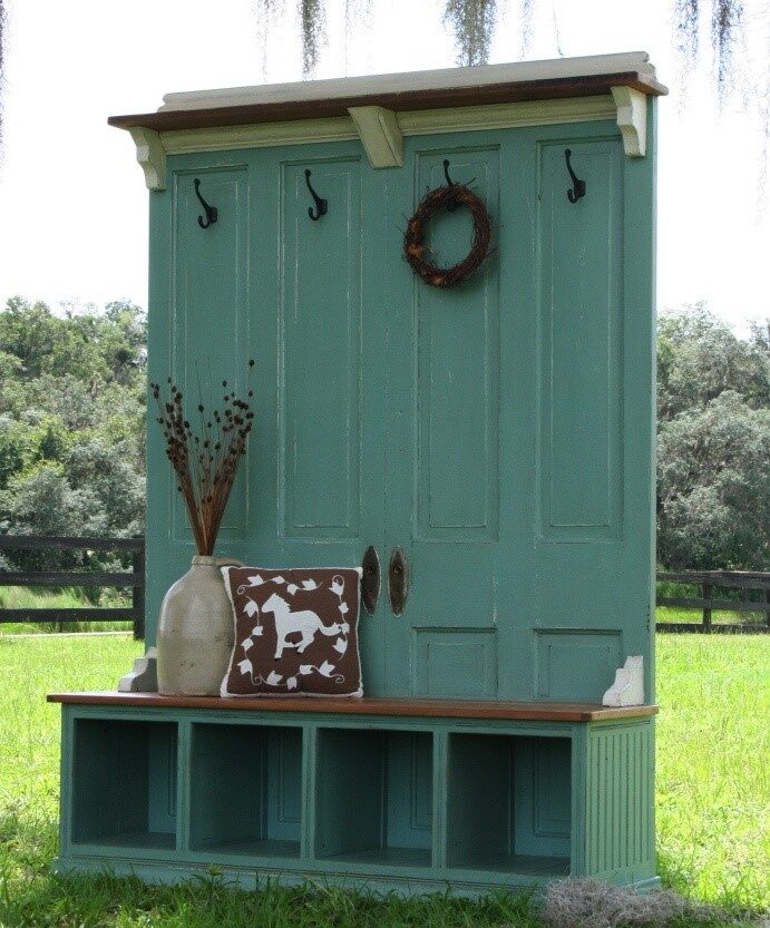 Entryway storage made from old doors and cabinets OR something similar for my patio to give privacy in front of my neighbors window.