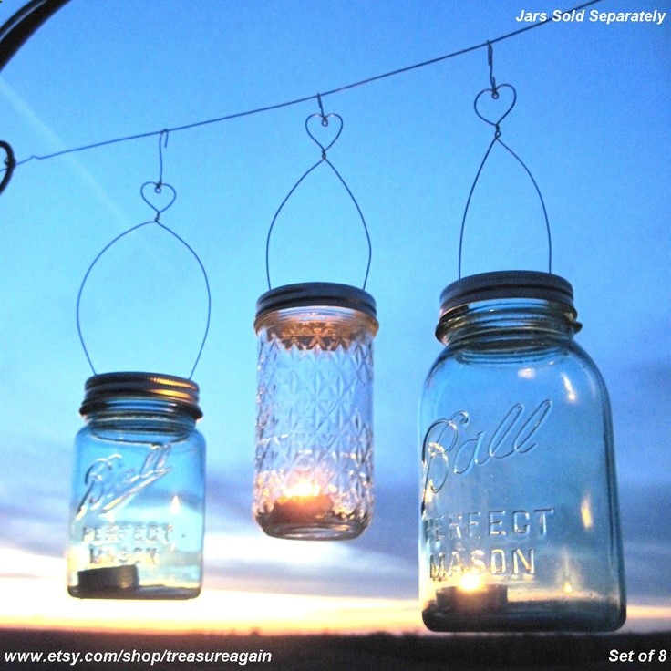 8 DIY Love-You-Lantern Jar Hangers, Heart Mason Jar Wedding Hanging Candle Jar or Flower Vase Lids, No Jars. $30.00, via Etsy.
