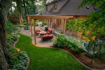 Pergola, patio, and clean landscape borders