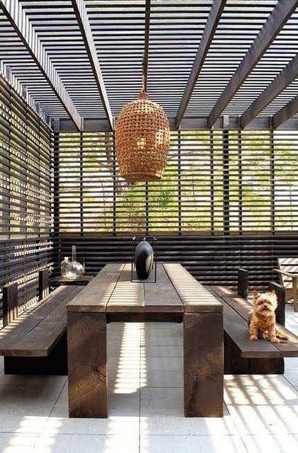 really like the simple modern design of this outdoor table and benches