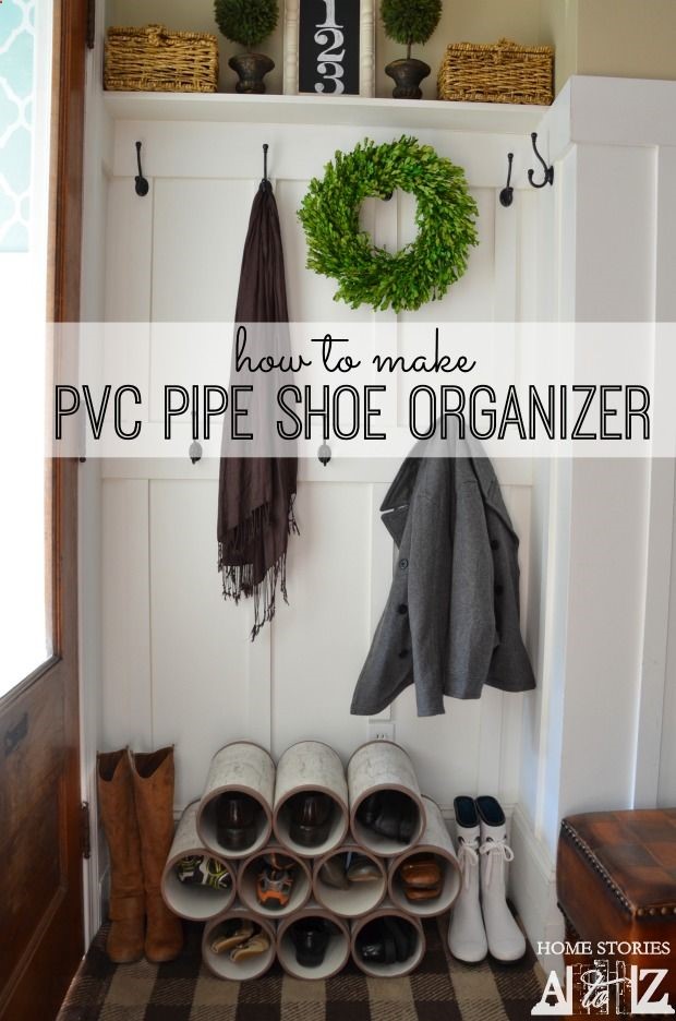 How to make PVC pipe shoe organizer to look like cute stack of birch bark logs.