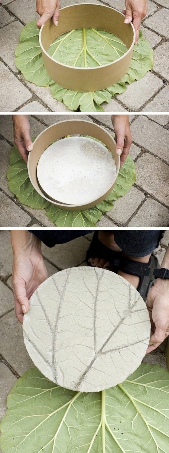 VERY PRETTY. . I think this would be quirky as a wall decor item! DIY Leaf Garden Stone – what a fun weekend project!