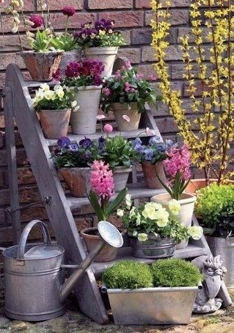 This repurposed ladder planter-I have two of these waiting to become planter holders!
