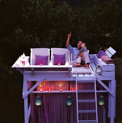Turn an old bunk bed into a star gazing tree house… (or a tanning deck). such a cool idea!!