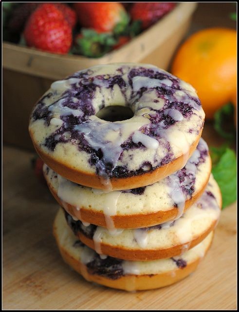 Blueberry Lemon Glazed Doughnuts, under 120 calories!