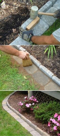 It allows the lawn mower to cut right up to the edge! Back yard idea>>>> How cool is that folks. Makes me want to work in yard.