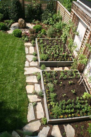 Vegetable Box Garden. Love the pavers.