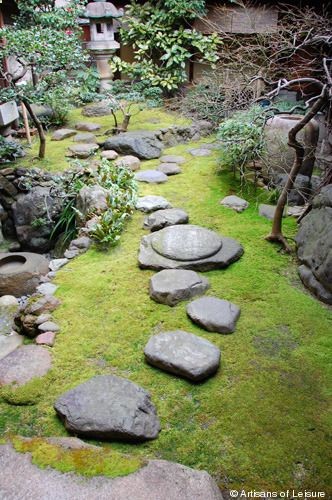 moss garden with stone path Moss grows wonderfully in Tuxedo. And its nice to walk on. Skip the stones, enjoy the moss in bare feet!